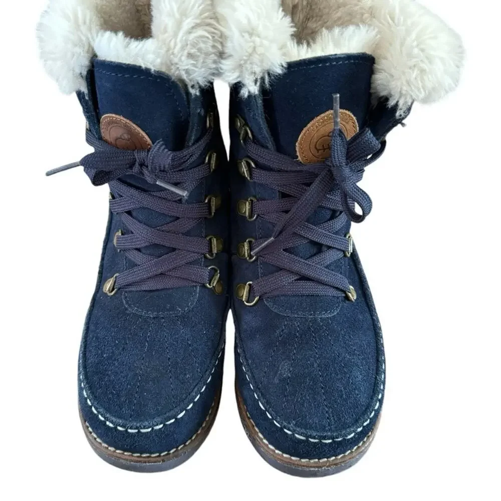 LAMO Girls’ Taylor Suede Fashion Boots Faux Fur Blue Size 5 Winter Warm